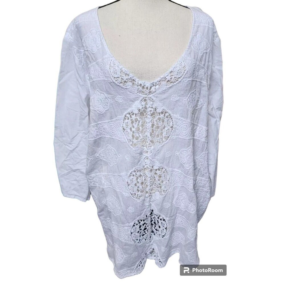 Chico's Lace Crochet Oversized Top Chest 56" White